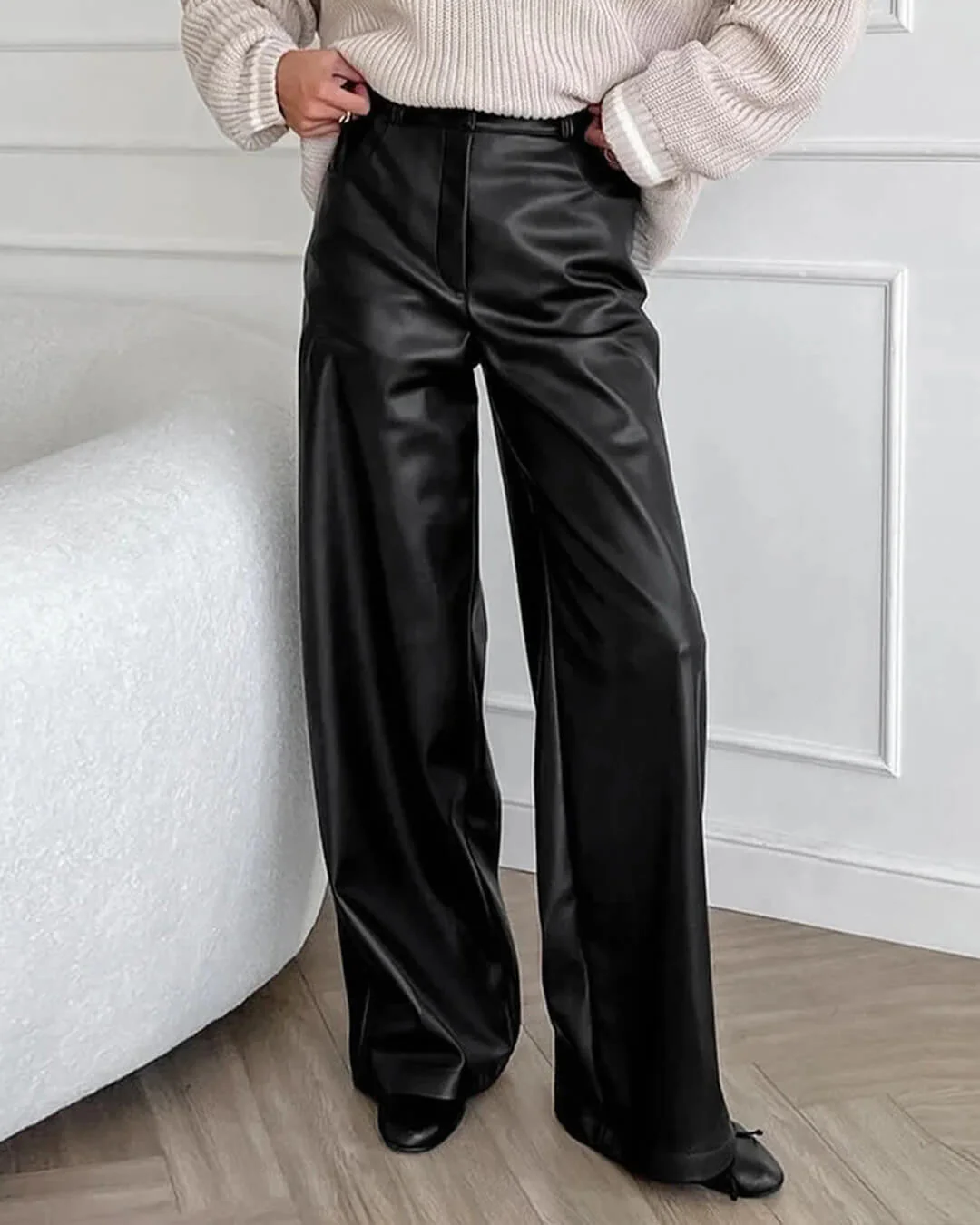 Ada Wide Leg Leather Pants - Image 2