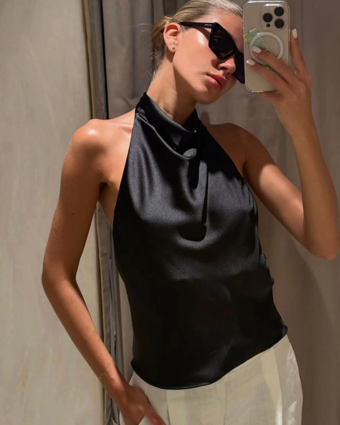 Anastasia Halter Backless Satin Top - Image 19