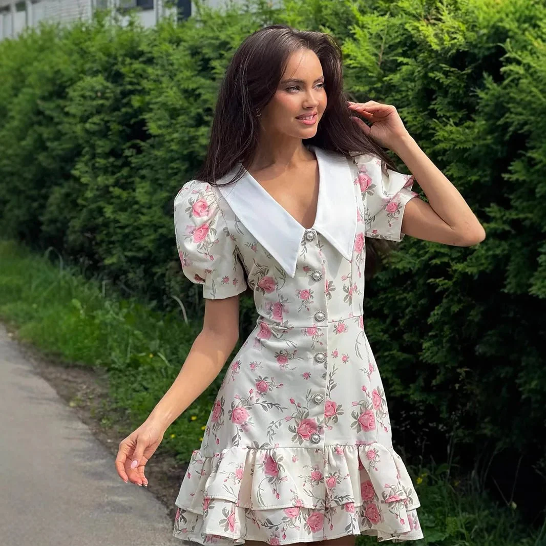 Andromeda Floral Puff Sleeve Mini Dress - Image 4