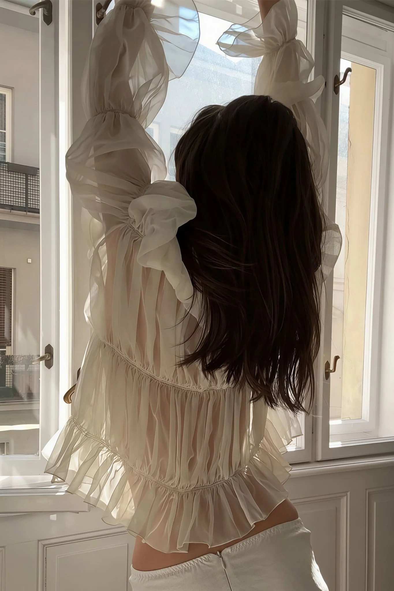 Beatrice Ruched Ruffle Tie Blouse - Image 7