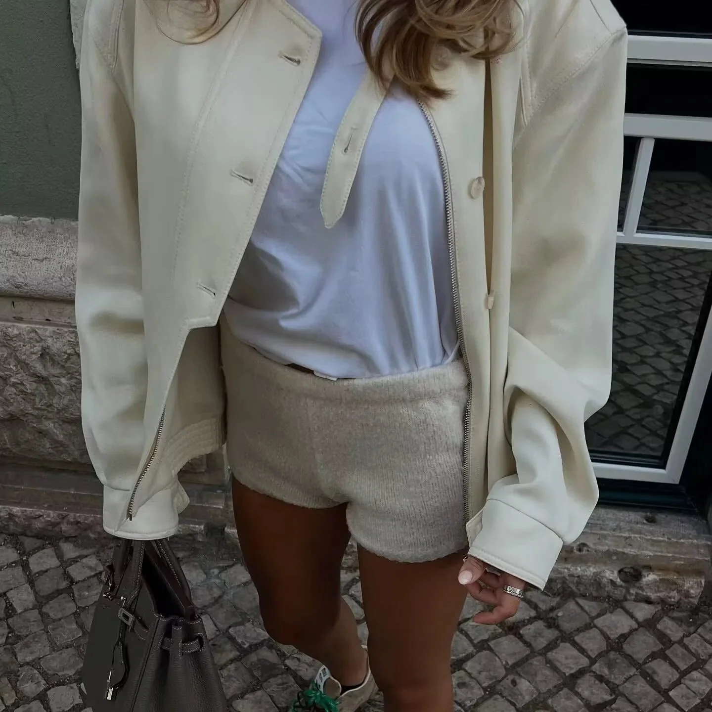 Beatrice Stand Collar Jacket with Button Details