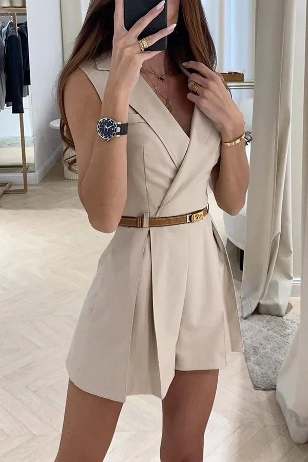 Bianca Structured Belted Sleeveless Romper - Image 3
