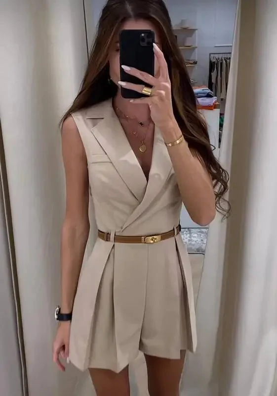 Bianca Structured Belted Sleeveless Romper - Image 4