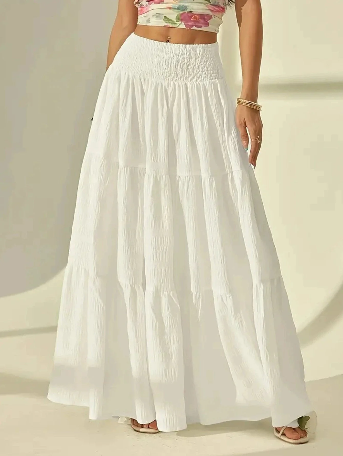 Calla Tiered Maxi Skirt Elastic Waist