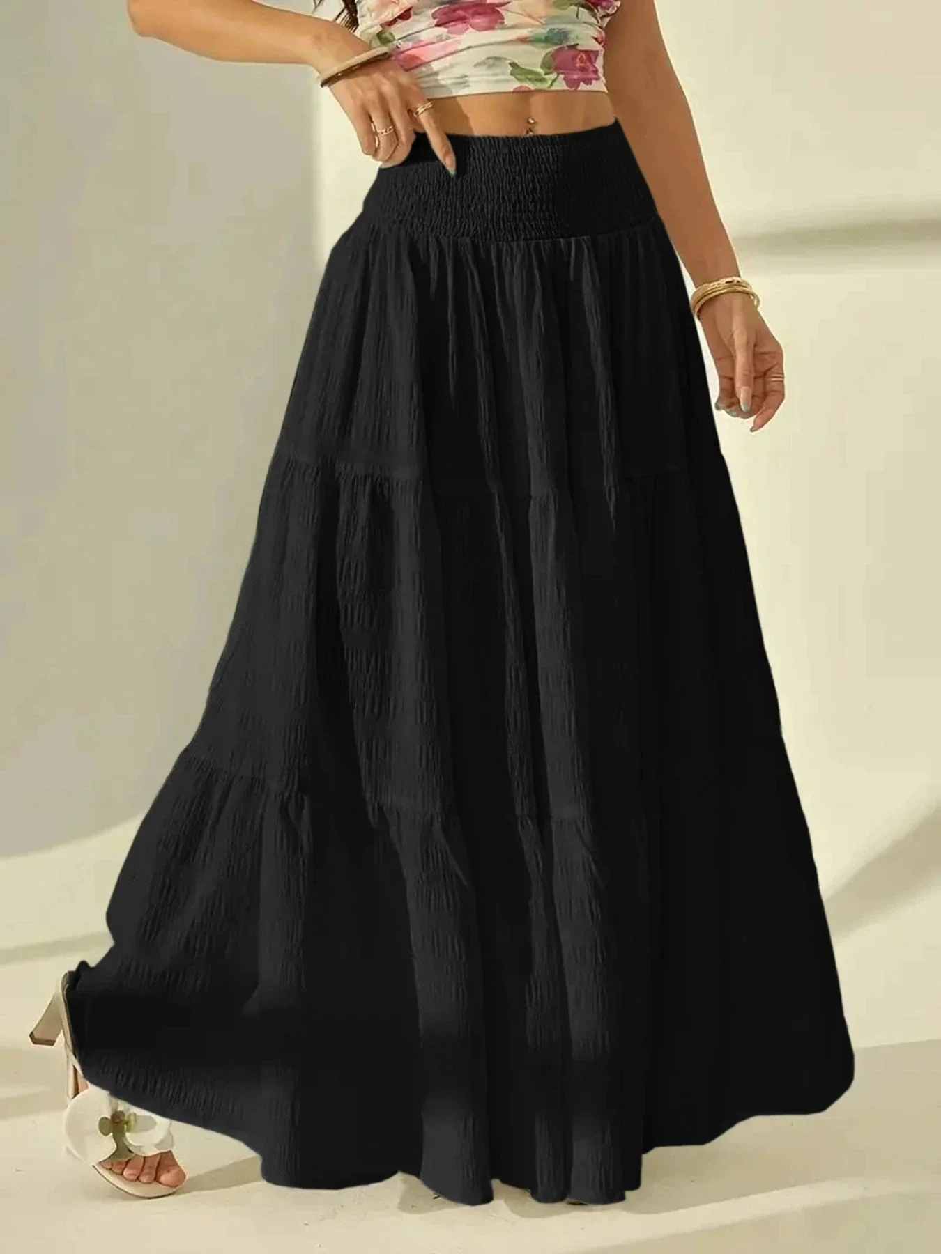 Calla Tiered Maxi Skirt Elastic Waist - Image 7