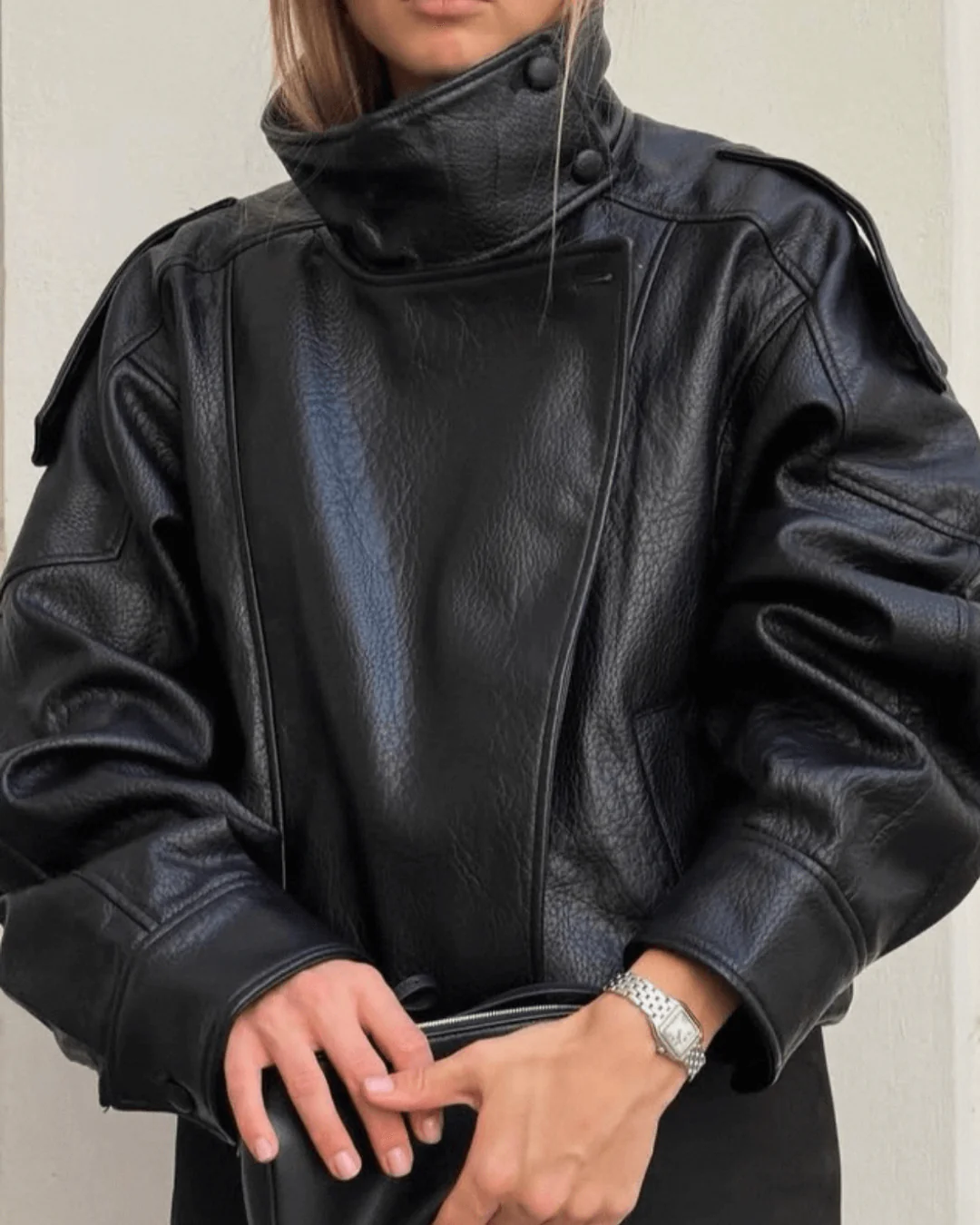 Carla Asymmetrical Leather Jacket - Image 4