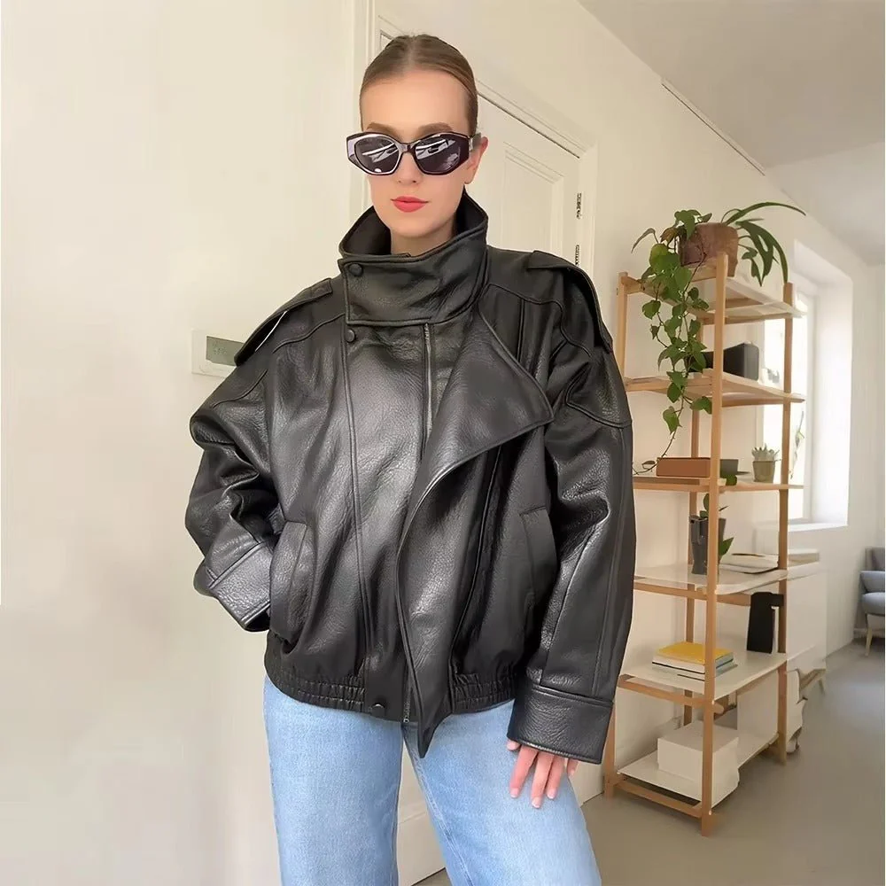 Carla Asymmetrical Leather Jacket - Image 7