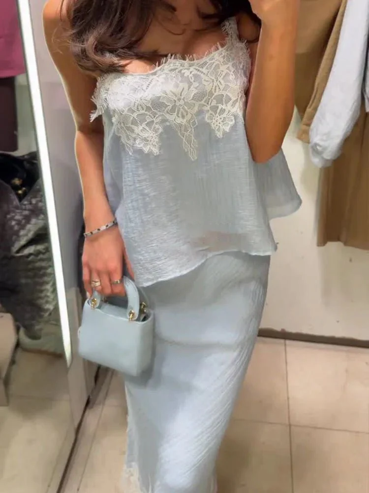 Celeste Lace Spliced Two-Piece Midi Set - Image 6