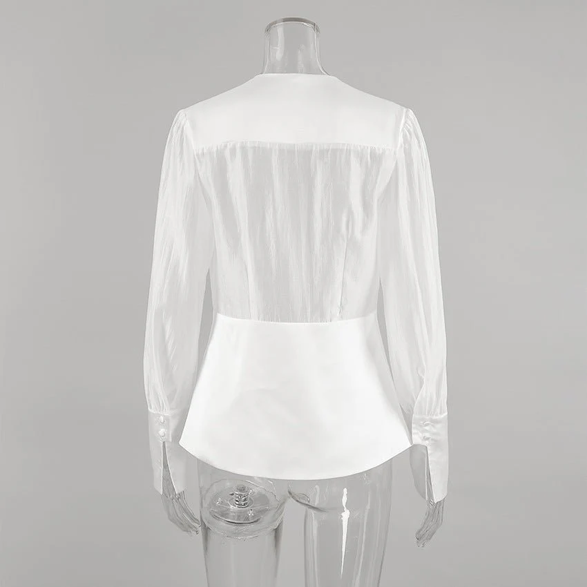 Elisa Deep Neck Sheer Button Blouse - Image 6