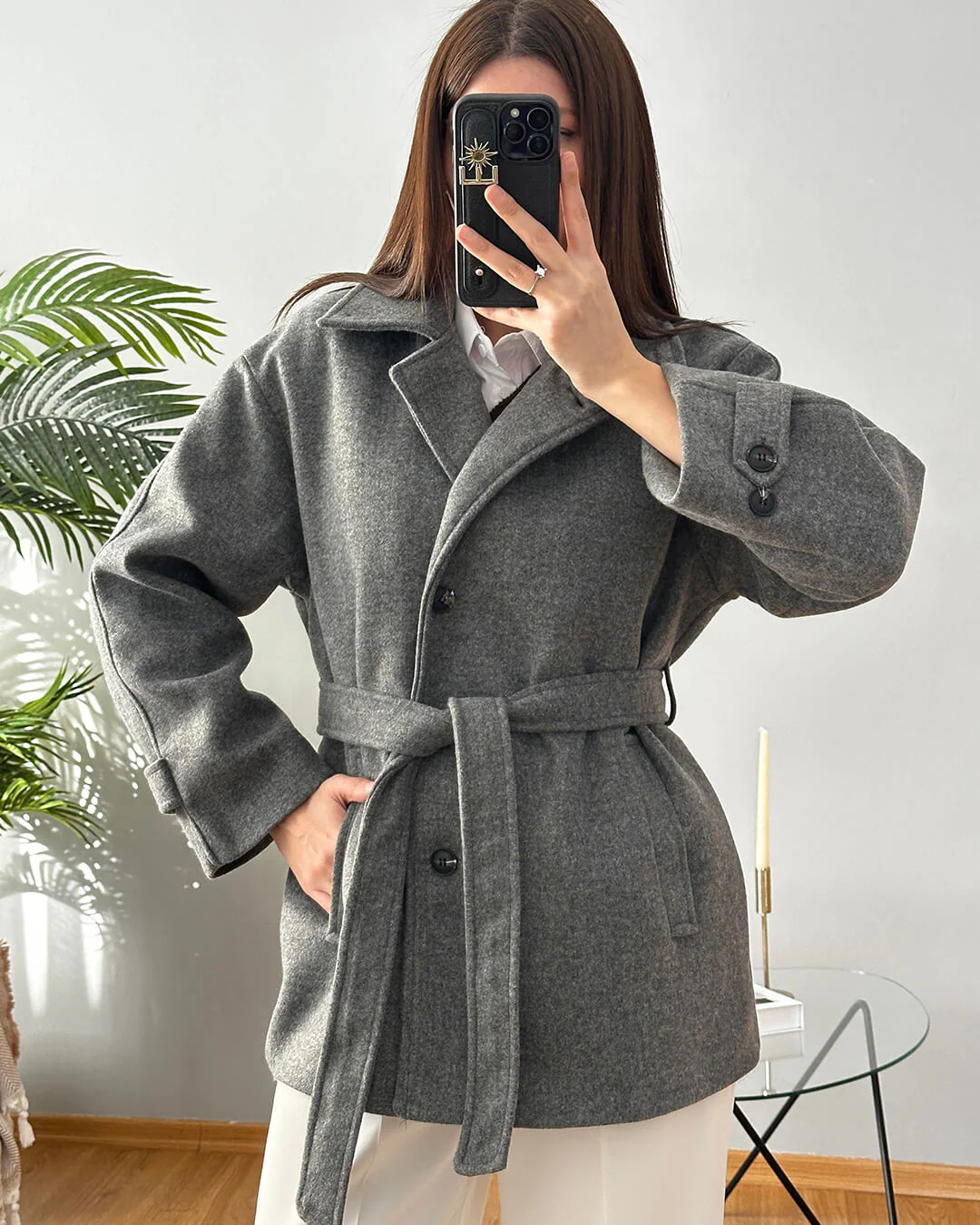 Felly Faux Wool Coat with Belt - Image 2