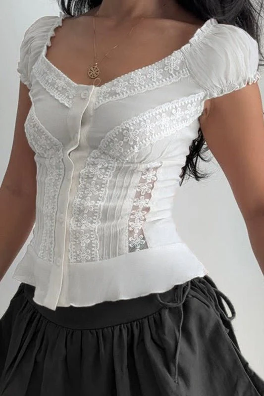 Gelyn Button Front Puff Lace Blouse - Image 4