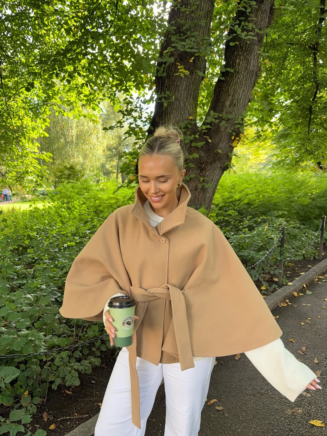 Gianna Elegant High-Neck Belted Cape Jacket - Image 12