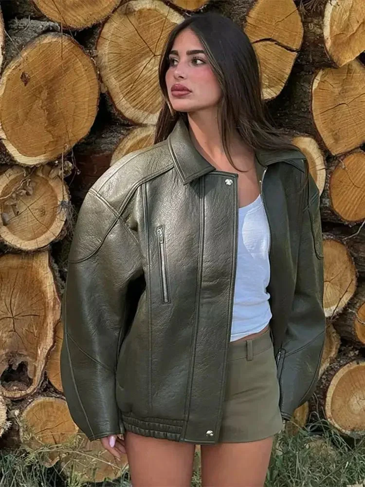 Gina Faux Leather Bomber Jacket - Image 3