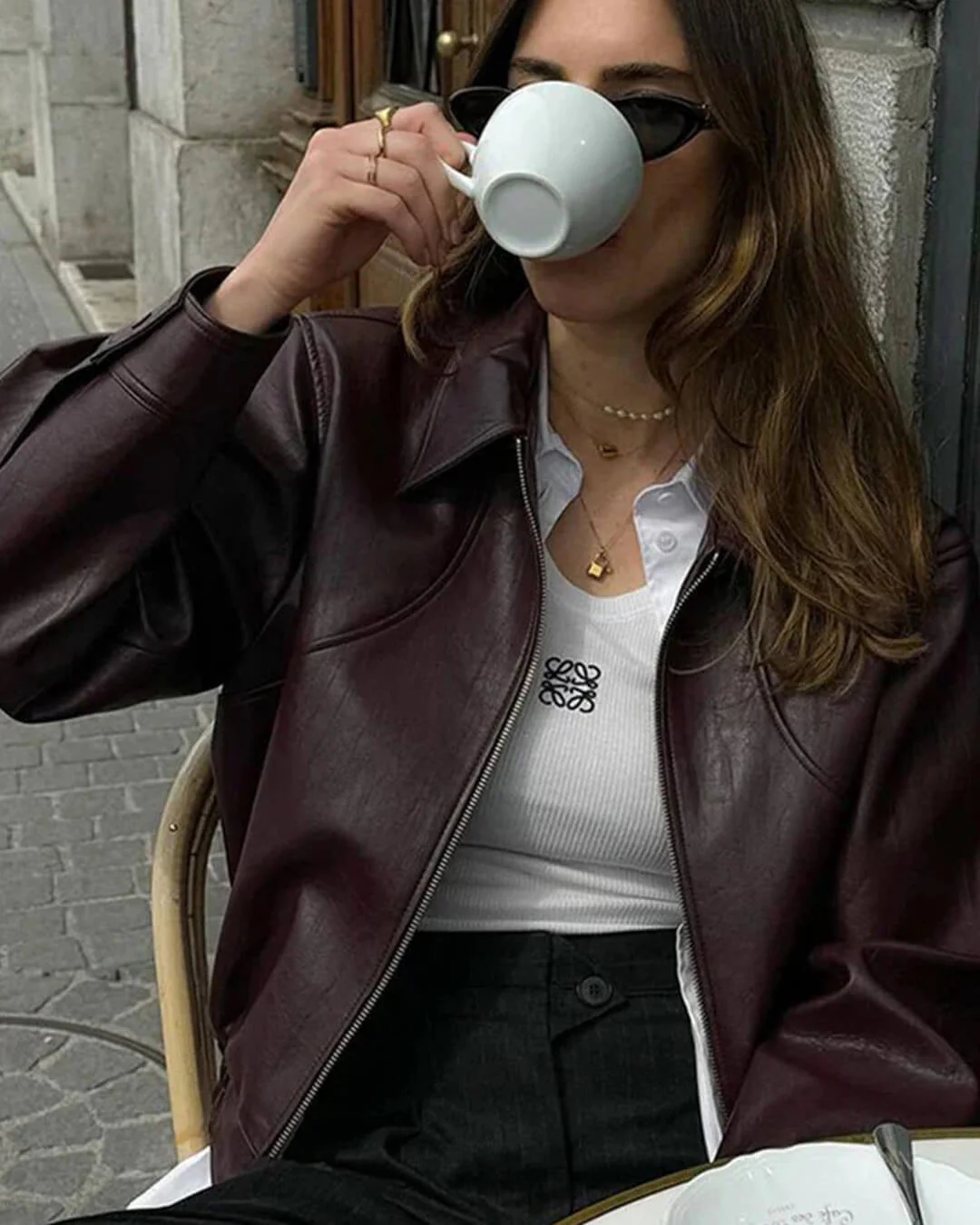 Harper Faux Leather Bomber Jacket - Image 6