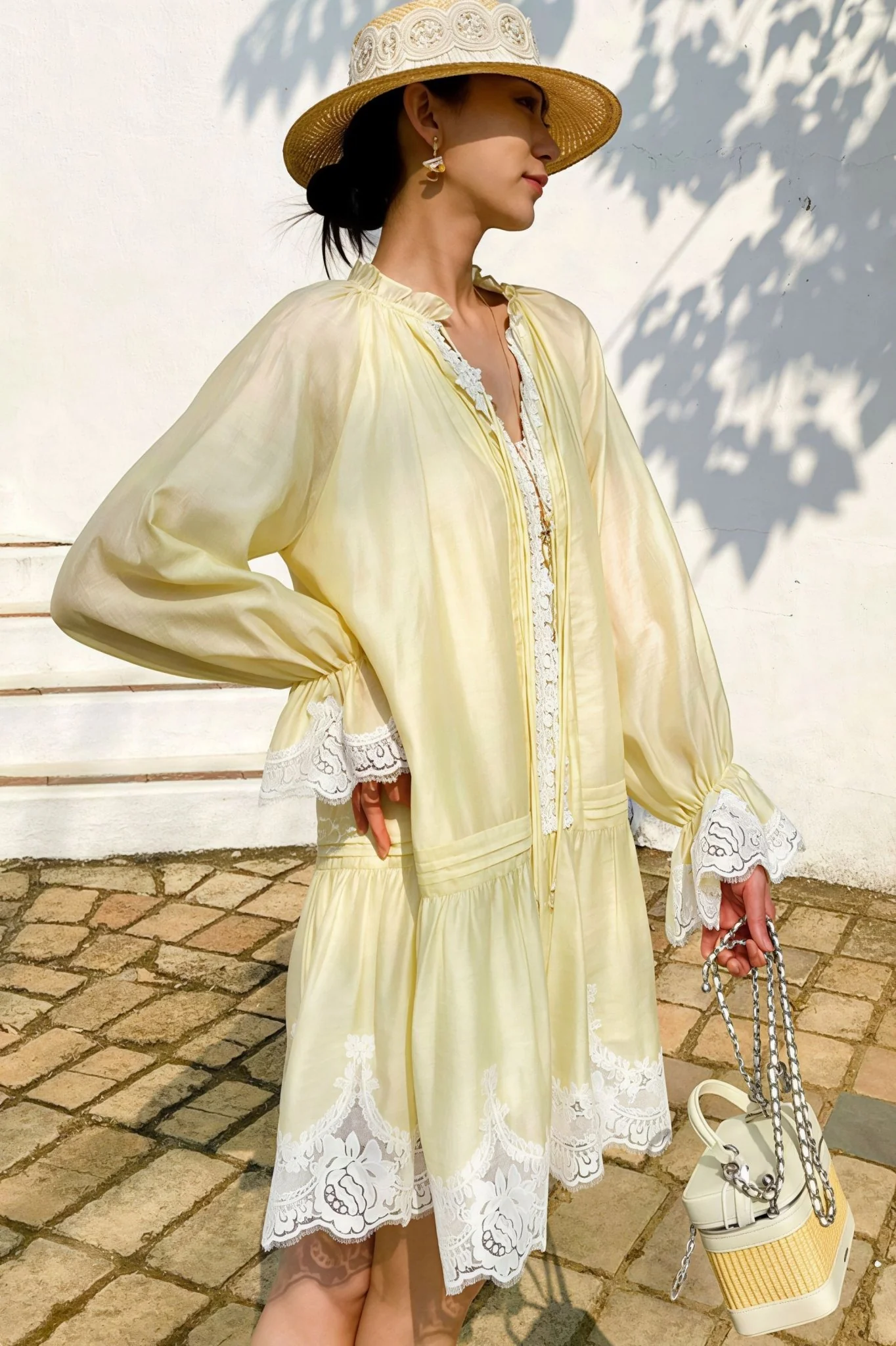 Imara Linen Lace Patchwork Midi Dress - Image 4