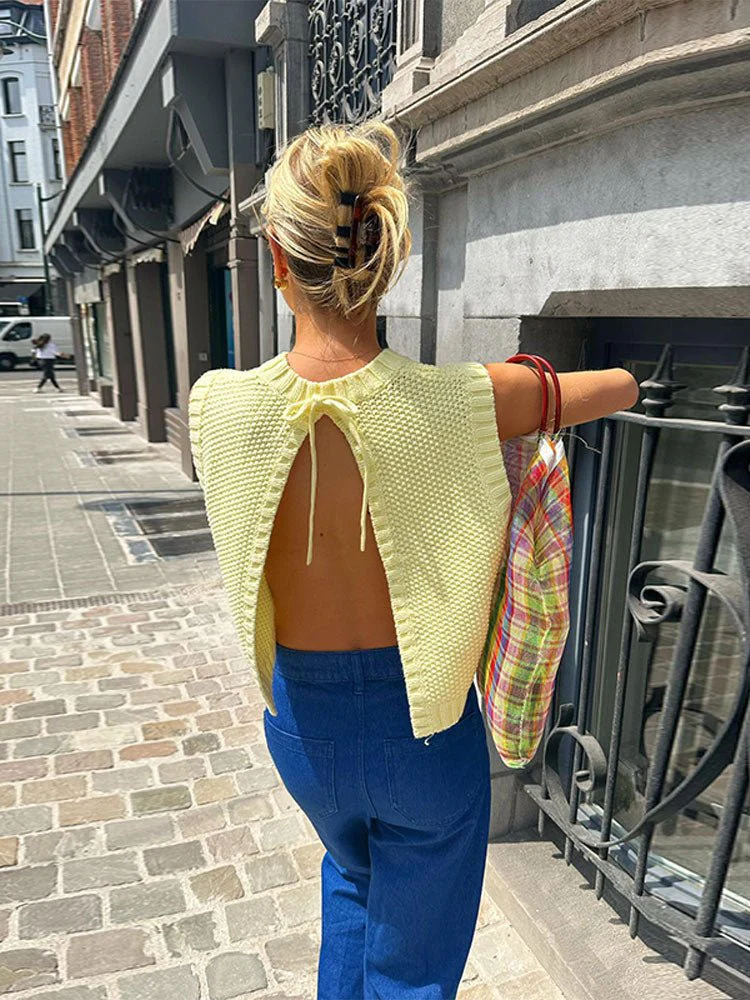 Iris Open-Back Knitted Sleeveless Top