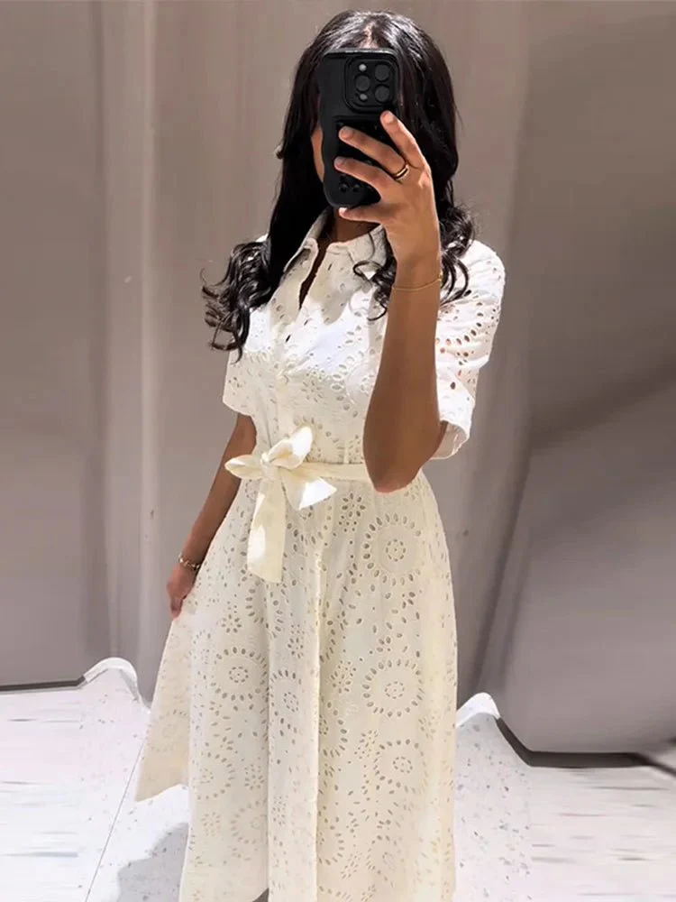 Merida Embroidered Belted Midi Dress - Image 2