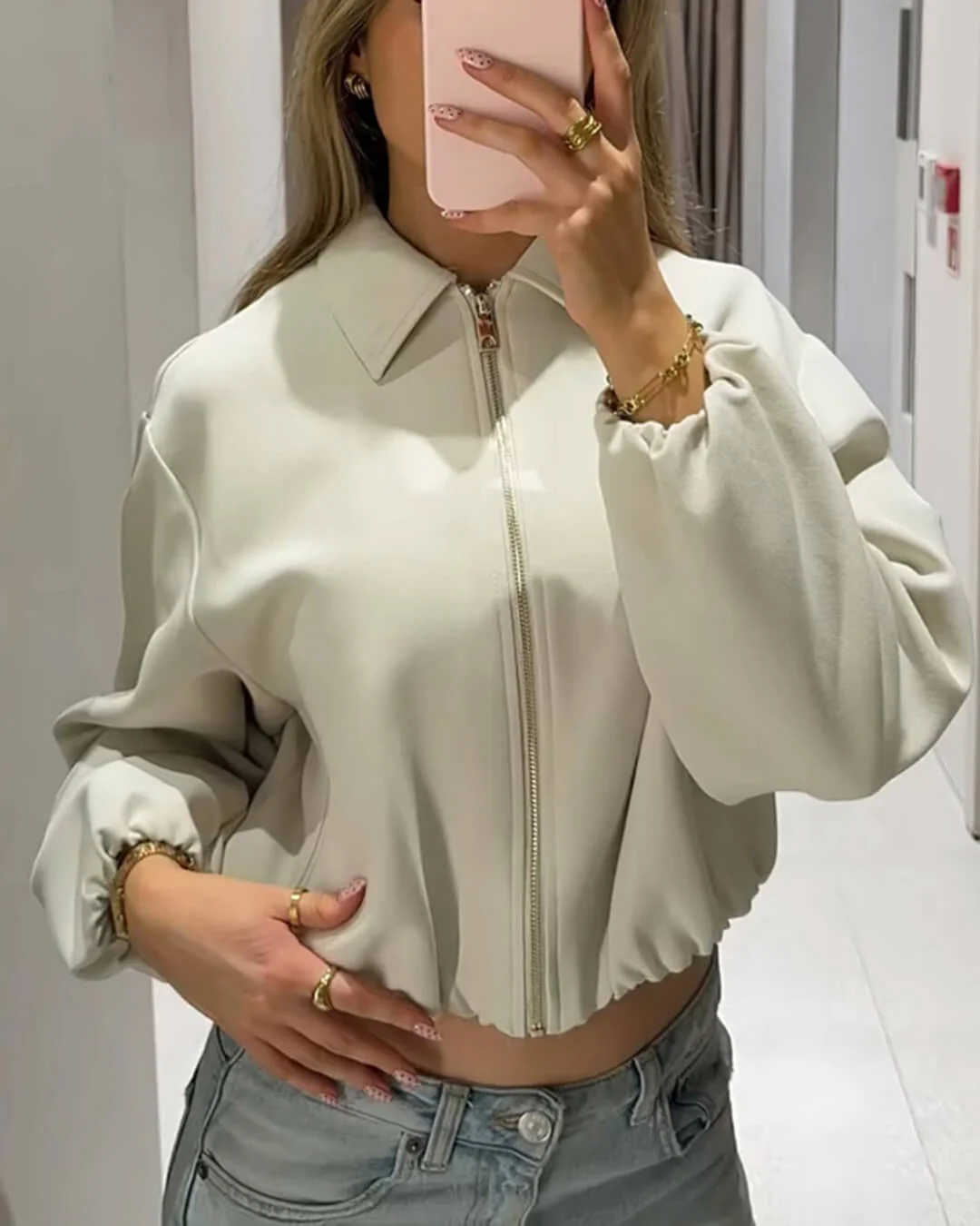 Midori Puff Sleeve Bomber Jacket - Image 2