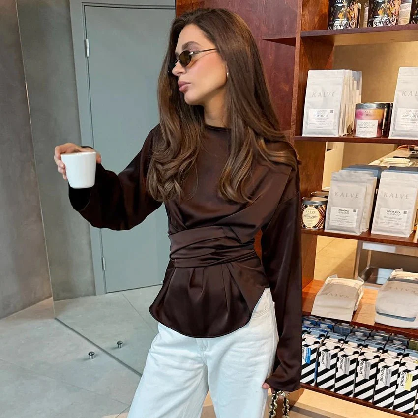 Aubrey Tie Back Satin Blouse
