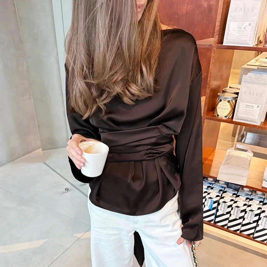 Aubrey Tie Back Satin Blouse - Image 4