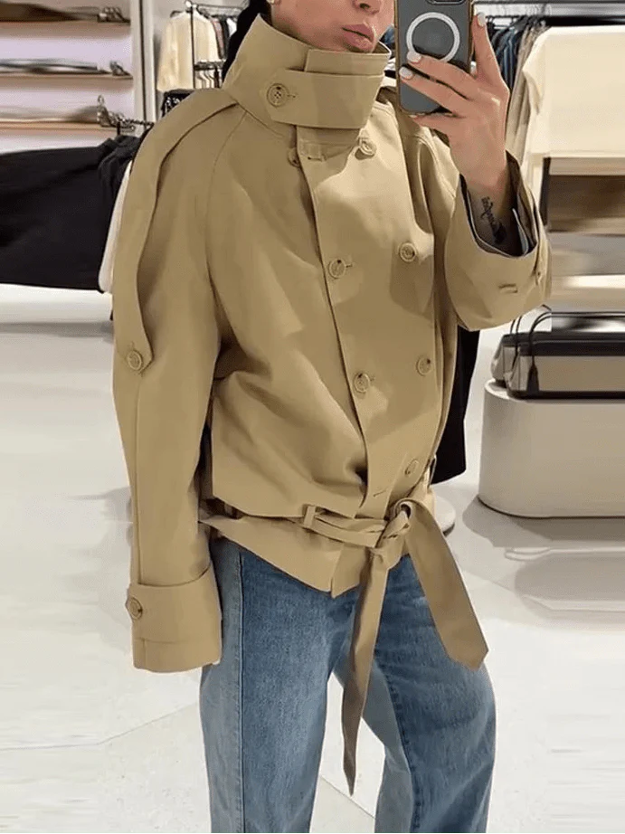 Phoebe Lace Up Cropped Trench Coat - Image 4