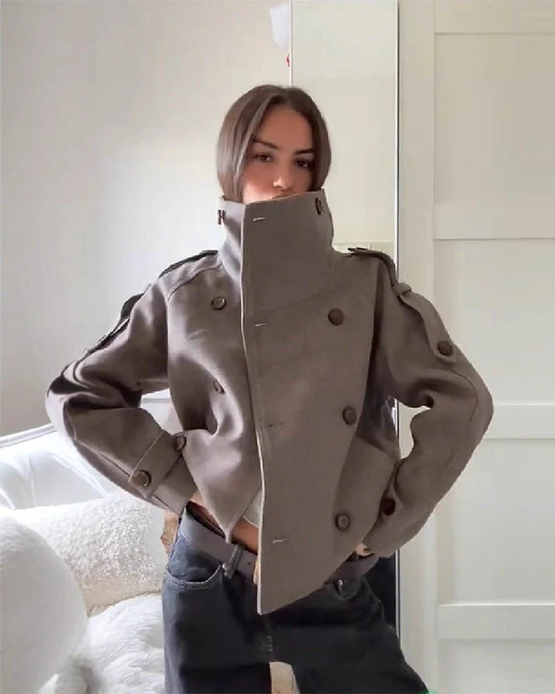 Rhea Stand Collar Breasted Coat - Image 4