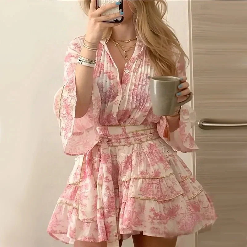 Rita Pleated Button Front Mini Dress
