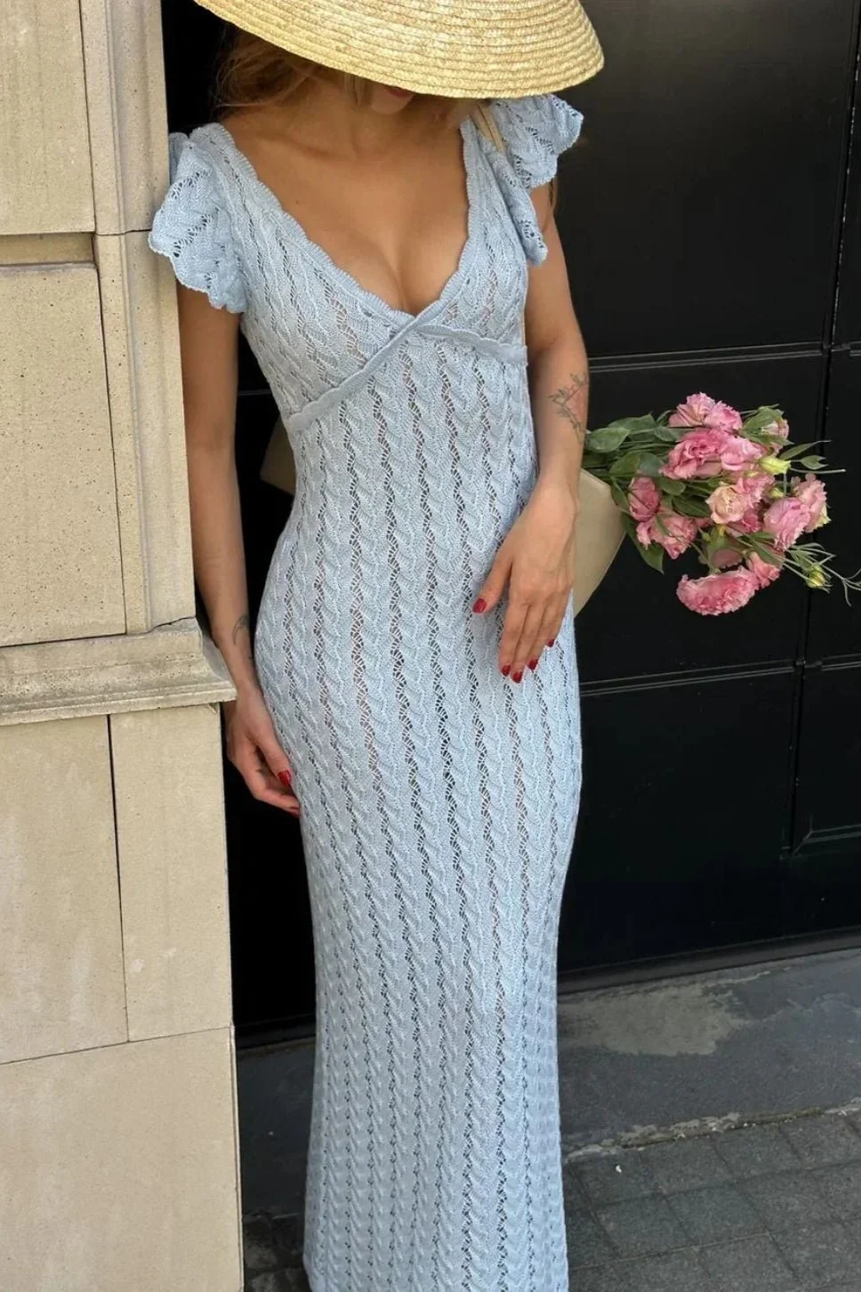 Roan Ruffle Knit Midi Dress