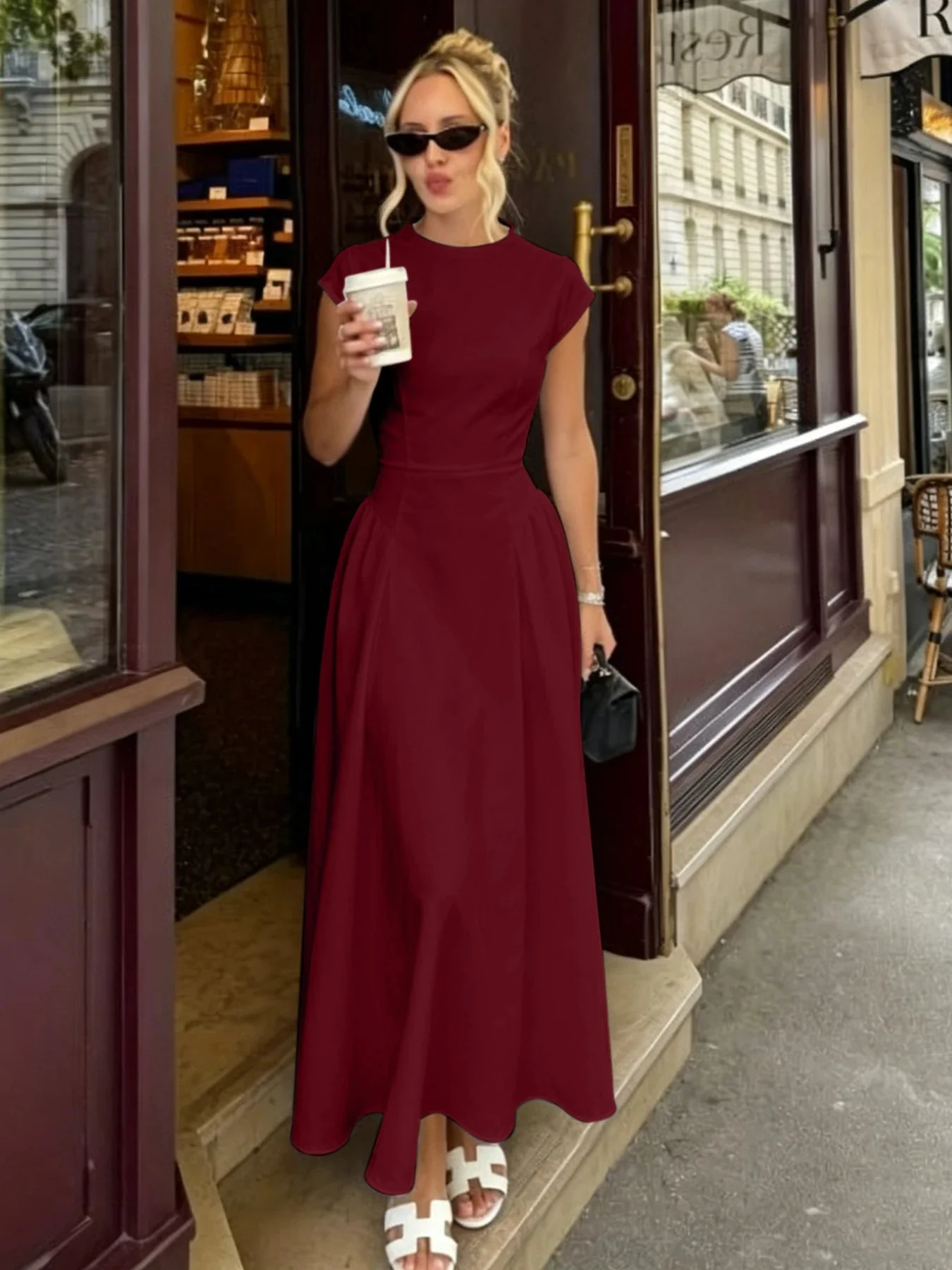 Ruby Flare Maxi Dress with Cap Sleeves - Image 8