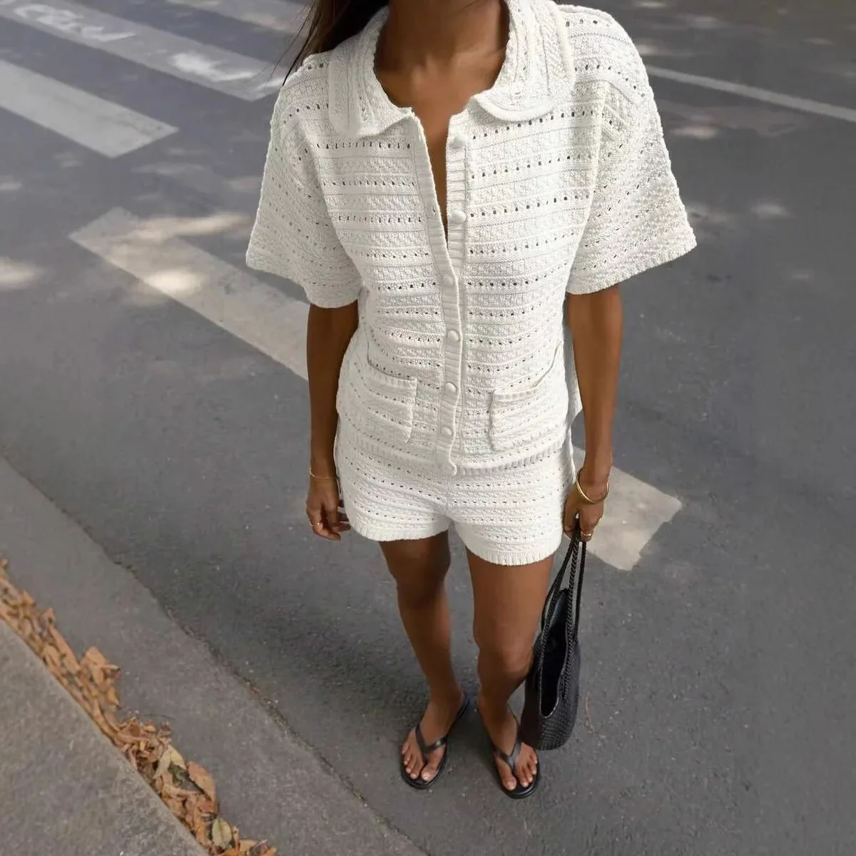 Sasha Solid Knit Cardigan Shorts Set - Image 3
