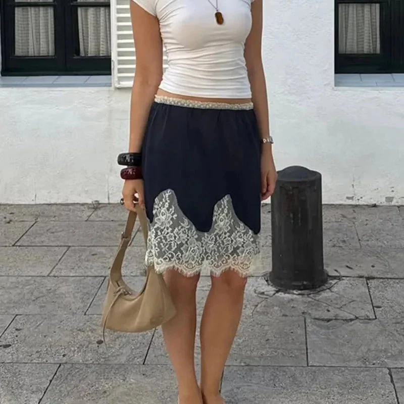 Saskia Lace Patchwork Satin Mini Skirt - Image 5