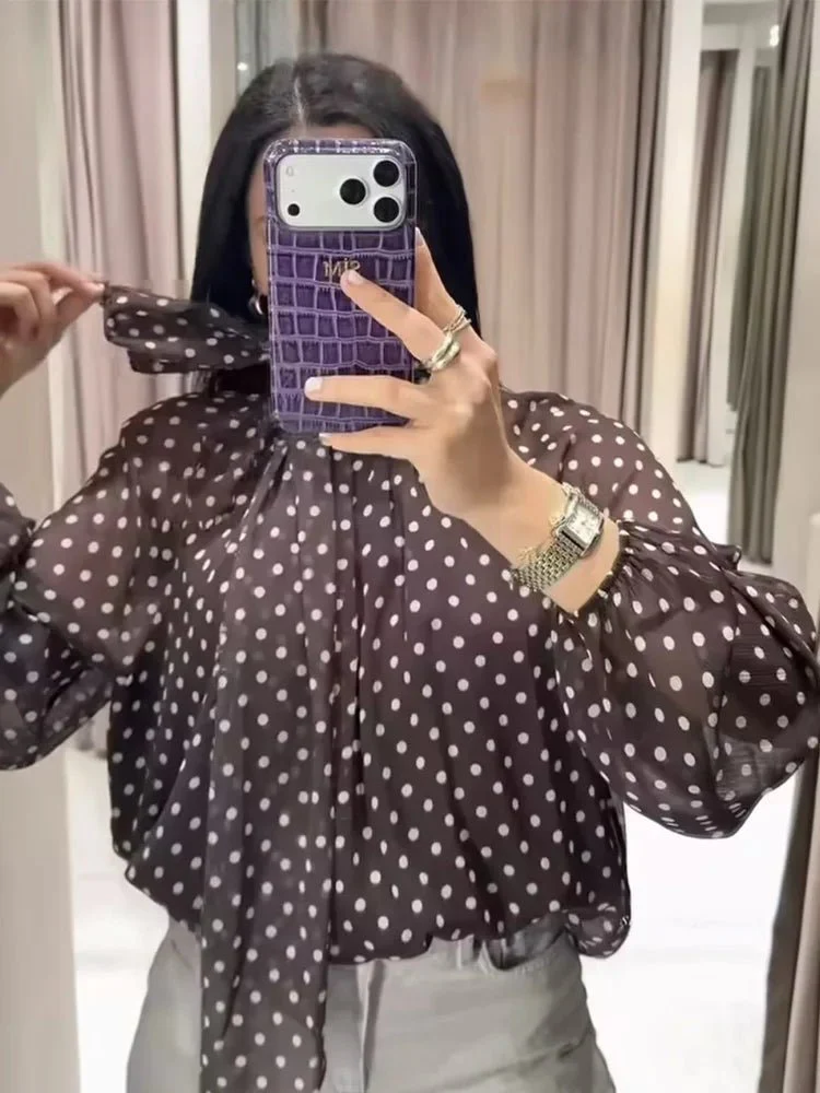 Sofia High Collar Polka Dot Blouse - Image 2
