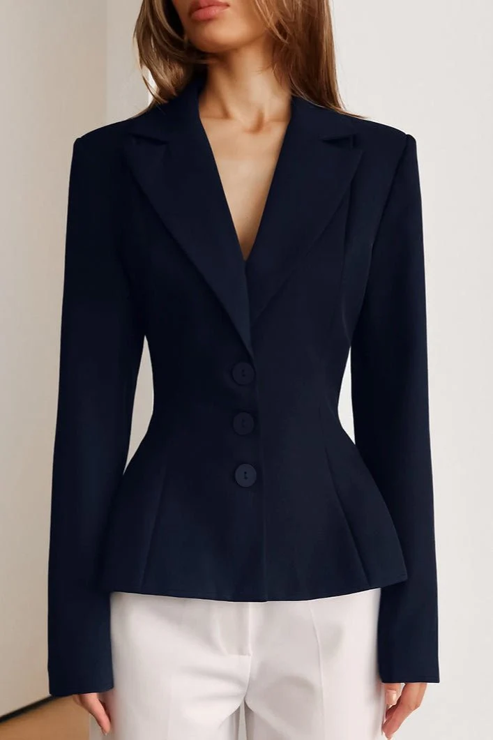 Vivienne Fitted V-Neck Padded Shoulder Blazer - Image 4