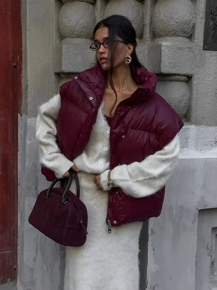 Zarina Stand Collar Puffer Vest Coat